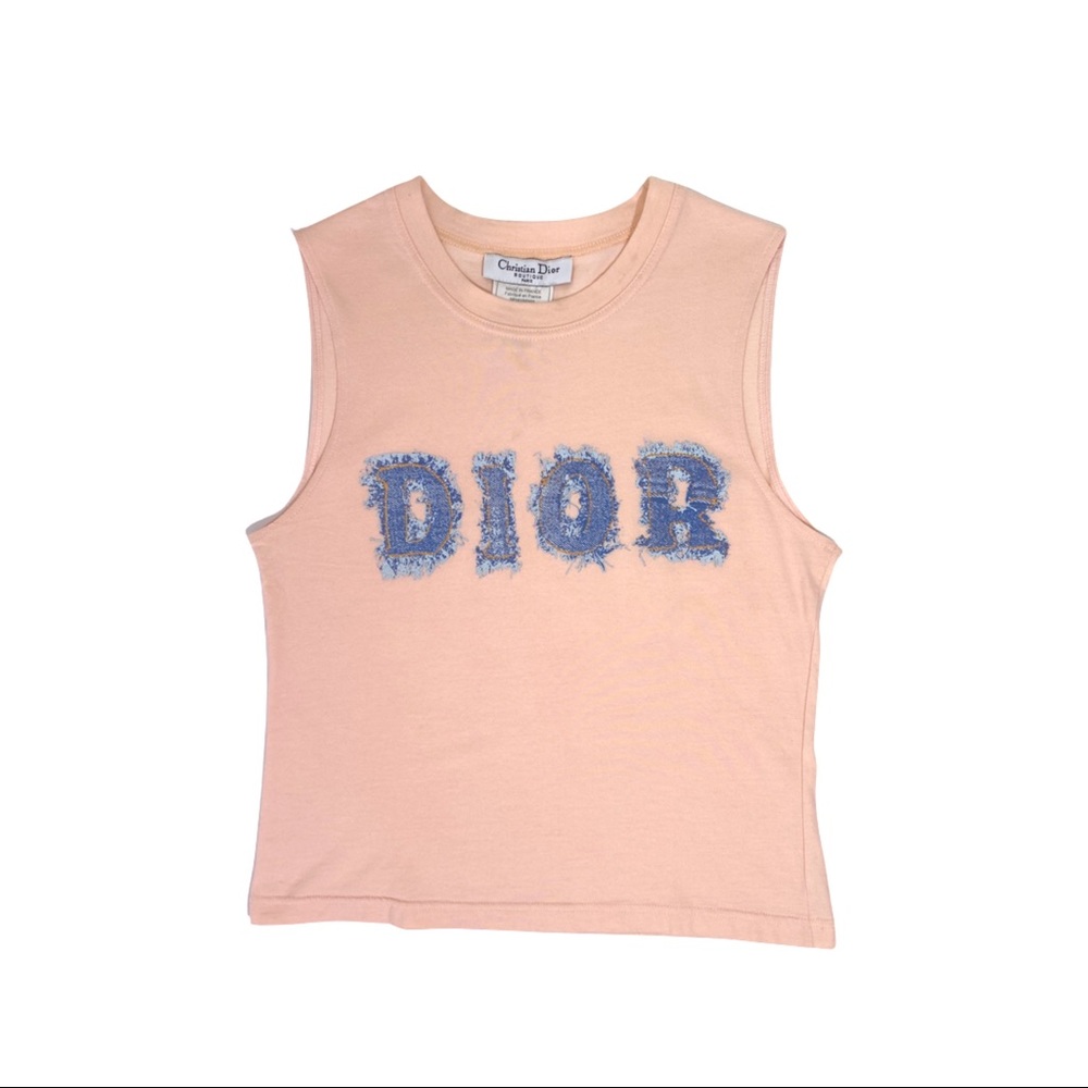 Dior Denim Logo  Print Pink Tanktop